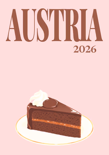 Austria illustrated travel photo book cover with the Sachertorte artwork