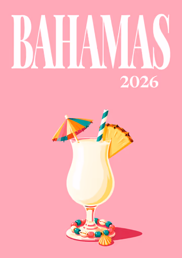 Bahamas illustrated travel photo book cover with the piña colada artwork