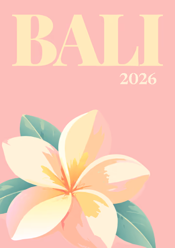 Bali illustrated travel photo book cover with the frangipani artwork
