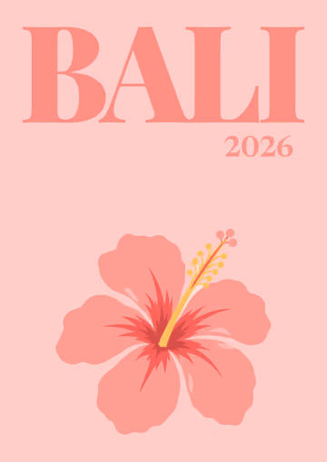 Bali illustrated travel photo book cover with the hibiscus artwork
