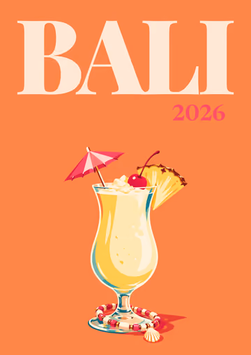 Bali illustrated travel photo book cover with the piña colada artwork
