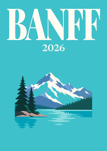 Banff illustrated travel photo book cover with the lake and pines artwork