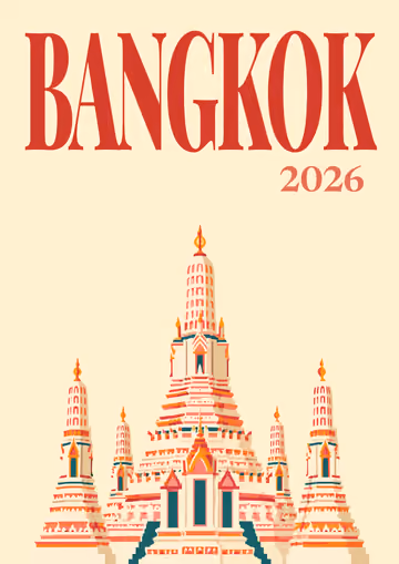 Bangkok illustrated travel photo book cover with the Wat Arun artwork