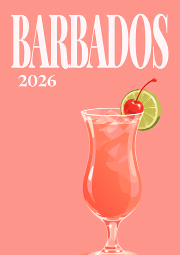 Barbados illustrated travel photo book cover with the rum punch artwork