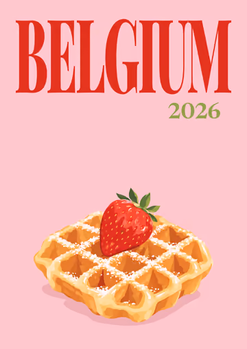 Belgium illustrated travel photo book cover with the Belgian waffle artwork