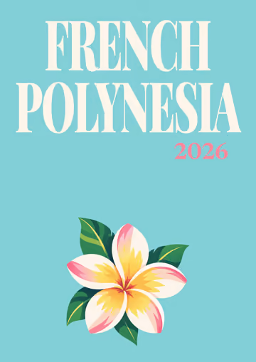French Polynesia illustrated travel photo book cover with the frangipani artwork