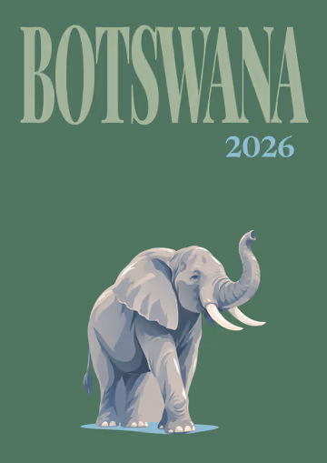 Botswana illustrated travel photo book cover with the elephant artwork
