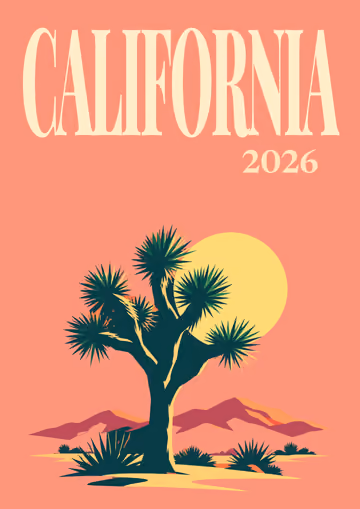 California illustrated travel photo book cover with the Joshua tree artwork