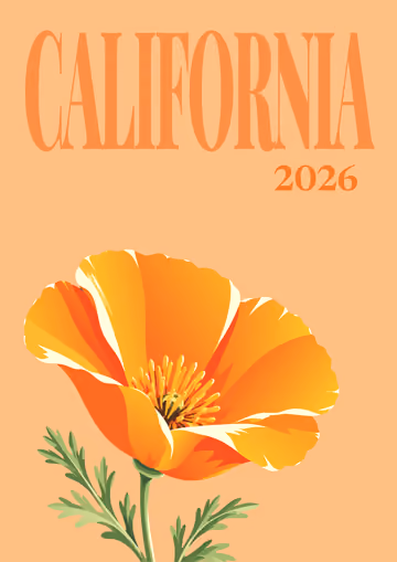California illustrated travel photo book cover with the poppy artwork