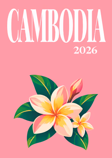 Cambodia illustrated travel photo book cover with the frangipani artwork