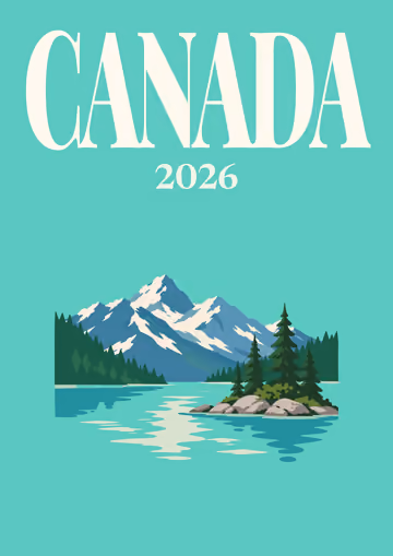 Canada illustrated travel photo book cover with the mountain lake and islet artwork