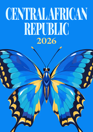 Central African Republic illustrated travel photo book cover with the butterfly artwork