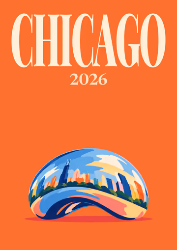 Chicago illustrated travel photo book cover with the Cloud Gate (the Bean) artwork