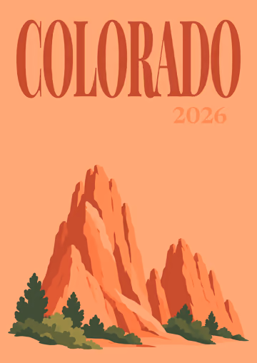 Colorado illustrated travel photo book cover with the Garden of the Gods artwork
