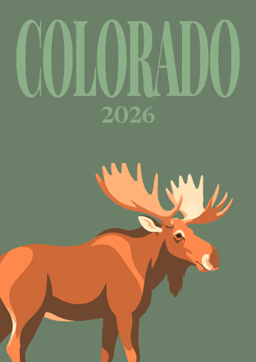 Colorado illustrated travel photo book cover with the moose artwork