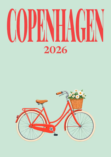 Copenhagen illustrated travel photo book cover with the bicycle artwork