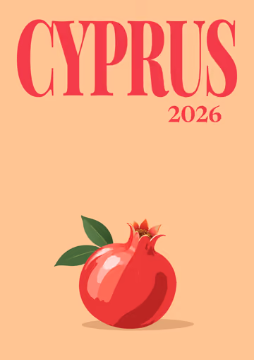 Cyprus illustrated travel photo book cover with the pomegranate artwork