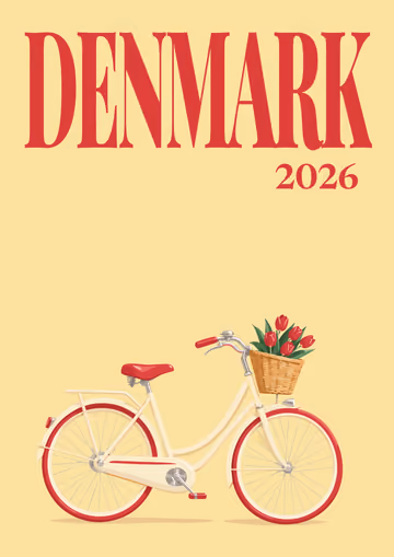 Denmark illustrated travel photo book cover with the bicycle artwork