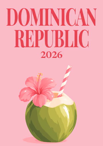 Dominican Republic illustrated travel photo book cover with the coconut drink artwork