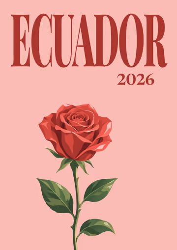 Ecuador illustrated travel photo book cover with the Ecuadorian rose artwork