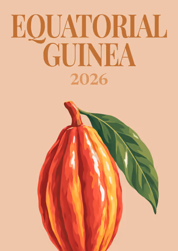 Equatorial Guinea illustrated travel photo book cover with the cacao artwork