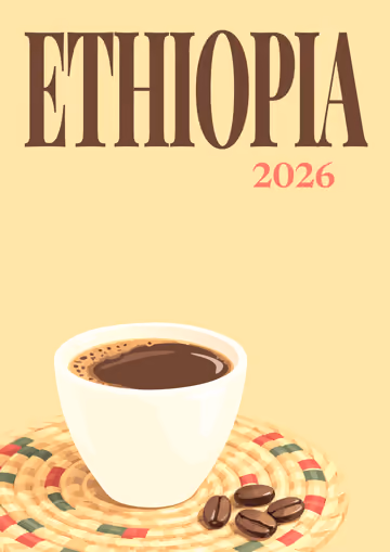 Ethiopia illustrated travel photo book cover with the coffee ceremony cup artwork