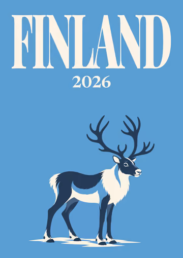 Finland illustrated travel photo book cover with the reindeer artwork