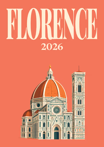Florence illustrated travel photo book cover with the Duomo artwork in coral