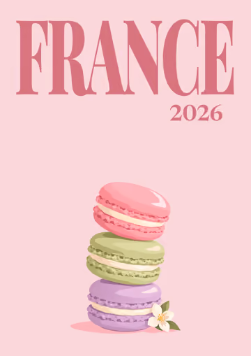France illustrated travel photo book cover with the macarons artwork