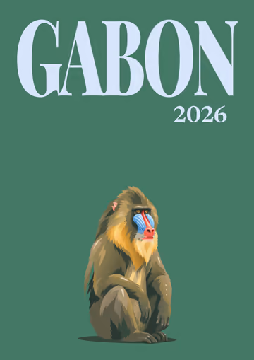 Gabon illustrated travel photo book cover with the mandrill artwork