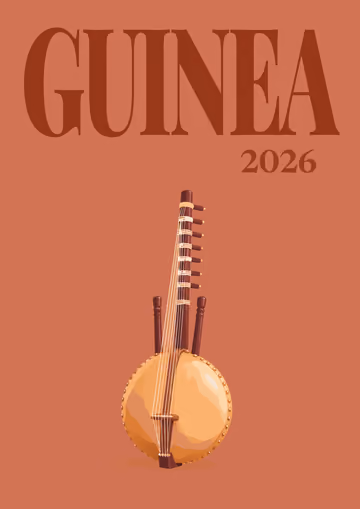 Guinea illustrated travel photo book cover with the kora artwork