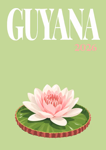 Guyana illustrated travel photo book cover with the Victoria water lily artwork