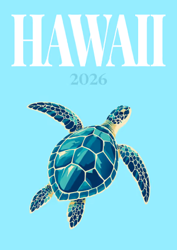 Hawaii illustrated travel photo book cover with the sea turtle artwork