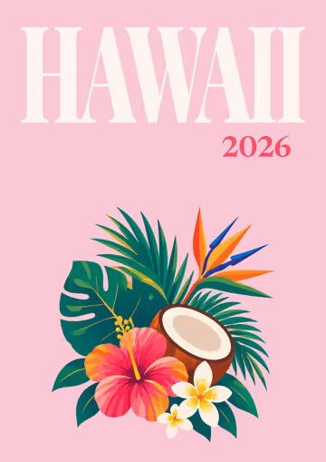 Hawaii illustrated travel photo book cover with the tropical bouquet artwork