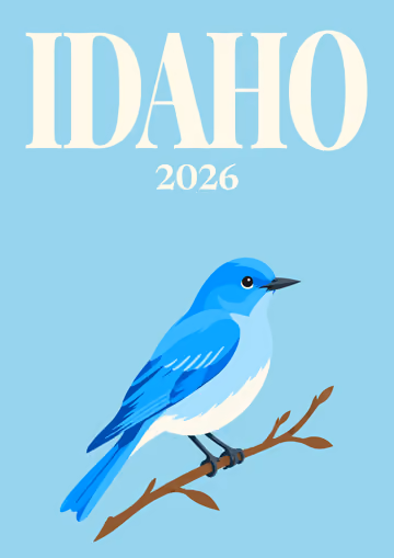 Idaho illustrated travel photo book cover with the bluebird artwork