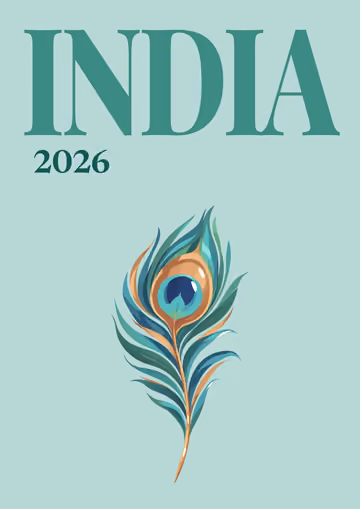 India illustrated travel photo book cover with the peacock feather artwork