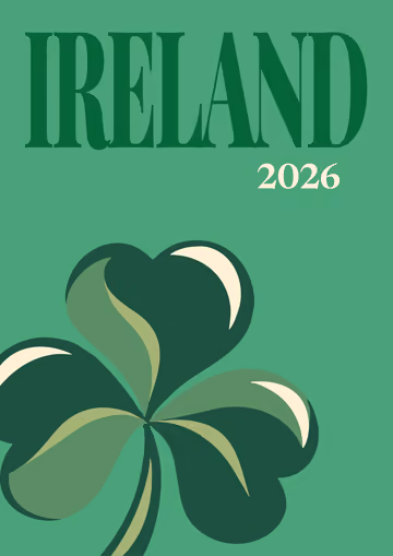 Ireland illustrated travel photo book cover with a green shamrock on green