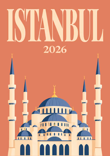 Istanbul illustrated travel photo book cover with the Blue Mosque artwork