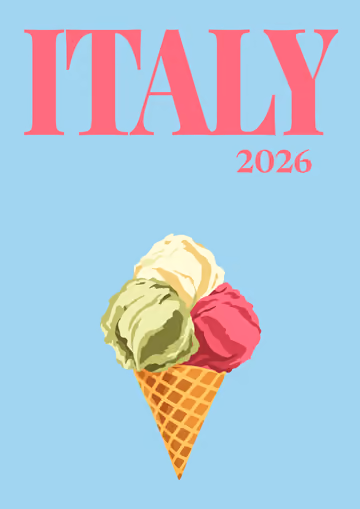 Italy illustrated travel photo book cover with the gelato artwork