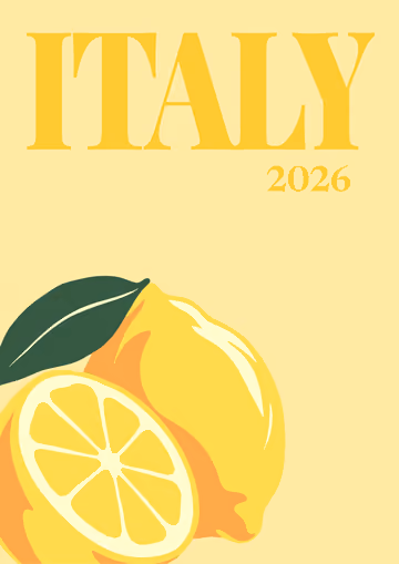 Italy illustrated travel photo book cover with the lemons artwork