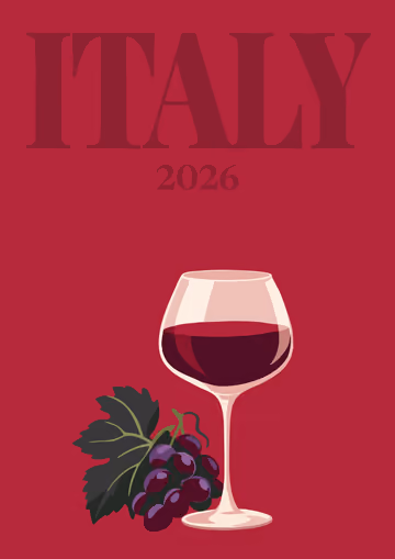 Italy illustrated travel photo book cover with the wine artwork