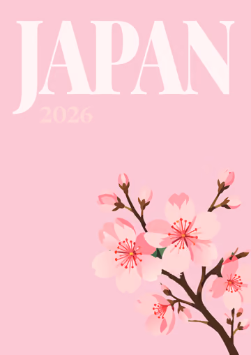 Japan illustrated travel photo book cover with the cherry blossom artwork