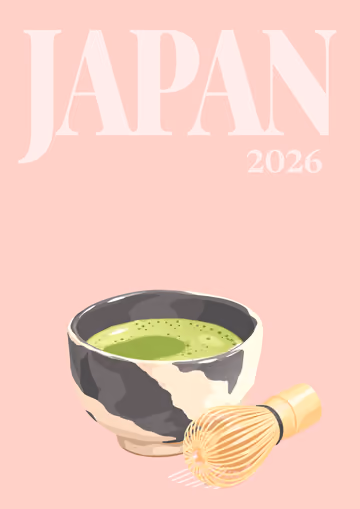 Japan illustrated travel photo book cover with the matcha artwork