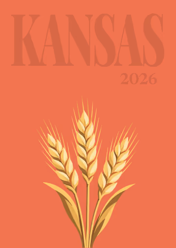 Kansas illustrated travel photo book cover with the wheat artwork