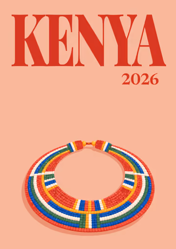 Kenya illustrated travel photo book cover with the Maasai beaded collar artwork