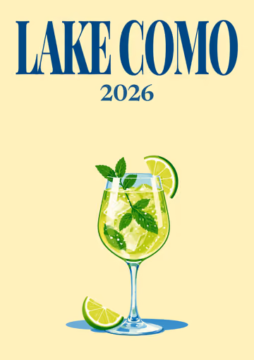 Lake Como illustrated travel photo book cover with the spritz artwork