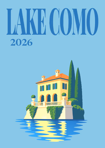 Lake Como illustrated travel photo book cover with the villa artwork
