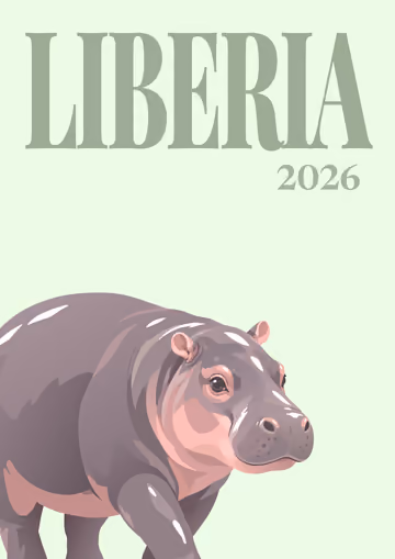 Liberia illustrated travel photo book cover with the pygmy hippo artwork