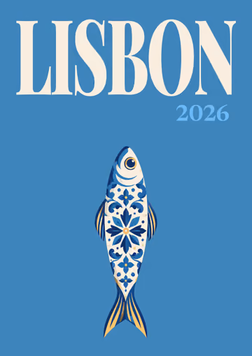 Lisbon illustrated travel photo book cover with the azulejo sardine artwork