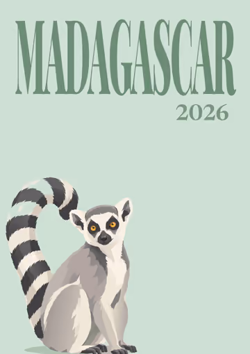 Madagascar illustrated travel photo book cover with the ring-tailed lemur artwork